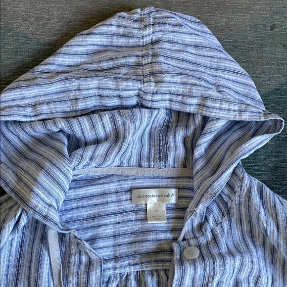 Christopher & Banks Coastal Blue and White Striped Linen Layering Jacket - Picture 11 of 12